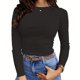 thumbnail image 3 of Blusa de manga larga elástica con costuras acanaladas para mujer - Corte ajustado, color liso, tejido acanalado suave, fácil de cuidar, 3 of 6