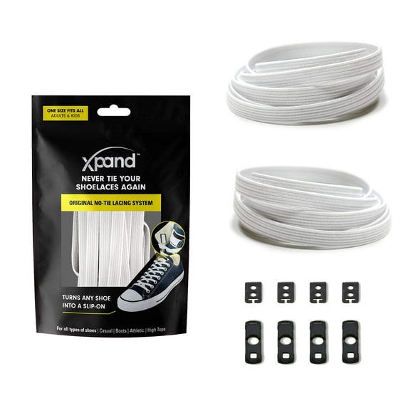 Xpand No Tie Shoelaces System with Elastic Laces - One Size Fits All Adult and Kids Shoes - White