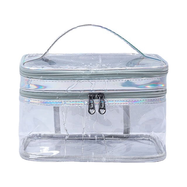 Bolsa de cosméticos transparente de doble capa NikouMX para mujer almacenamiento llamativa