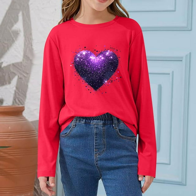 Blusas y camisas de manga larga con cuello redondo CUHK Top estampado de cuello redondo para primavera y verano Jersey informal Camisa básica de manga larga para niños y niñas Blusa de poliéster para