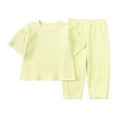 thumbnail image 1 of WEIYLL Boys Pajamas Sets Solid Color Short Sleeve Knitted Ribbed Shirt Pants Home Wear Child Sleepwear Suits 2 PCS for 3-4 Years, 1 of 4