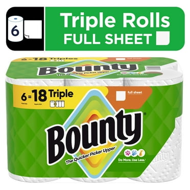 Bounty Paper Towels Full Sheet White, 6 Triple Rolls, 75 Sheets per Roll