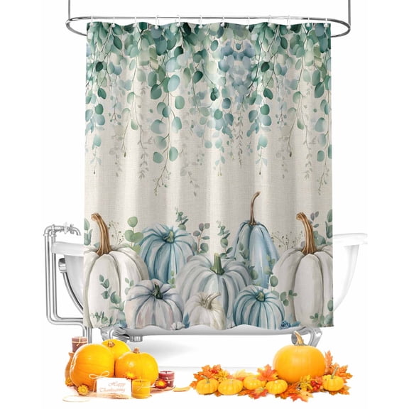 Fall Pumpkin Shower Curtain Set ,Waterproof Fabric Shower Curtains Green Eucalyptus Leaves Shower Curtains for Bathroom,Bathroom Decor 36"x78"