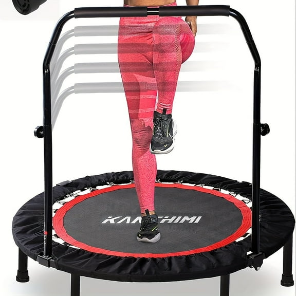 YZHENDEC 40" Foldable Exercise Trampoline with Bungee Cords & Adjustable Handle, Stable Quiet Rebounder for Adults, Indoor Outdoor Fitness, Black