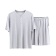 thumbnail image 4 of JTieacloth Men's Nightshirts Men's Summer V Neck Short Sleeve Top And Shorts Casual Style Pajama Loungewear Set Gray, 4 of 5