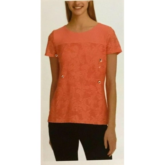 Calvin Klein Ladies' Stretch Textured Tee Relaxed Fit, Coral, XL - NEW