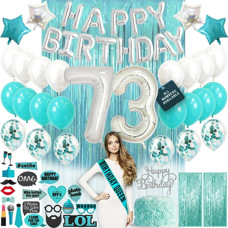 73rd Birthday Decorations, 73rd Birthday Party Supplies, 73rd Birthday Banner Teal Green, Confetti Balloons Her, 73 Cake Topper, 73rd Gifts