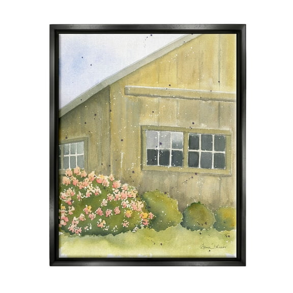 Stupell Industries Cottage Floral Bushes Painting Landscape Painting Black Floater Framed Art Print Wall Art