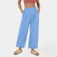 thumbnail image 2 of Lenpel Wide Leg Pants for Woman Elastic High Waisted Baggy Cotton Linen Pants Palazzo Casual Trousers with Pockets, 2 of 7