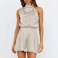 thumbnail image 2 of Clearance! Lisingtool Two Piece Sets for Women Womens Mock Neck Summer Romper Satin Sleeveless Elastic Waist Casual Short Jumpsuit Rompers Promotion Sale, 2 of 2