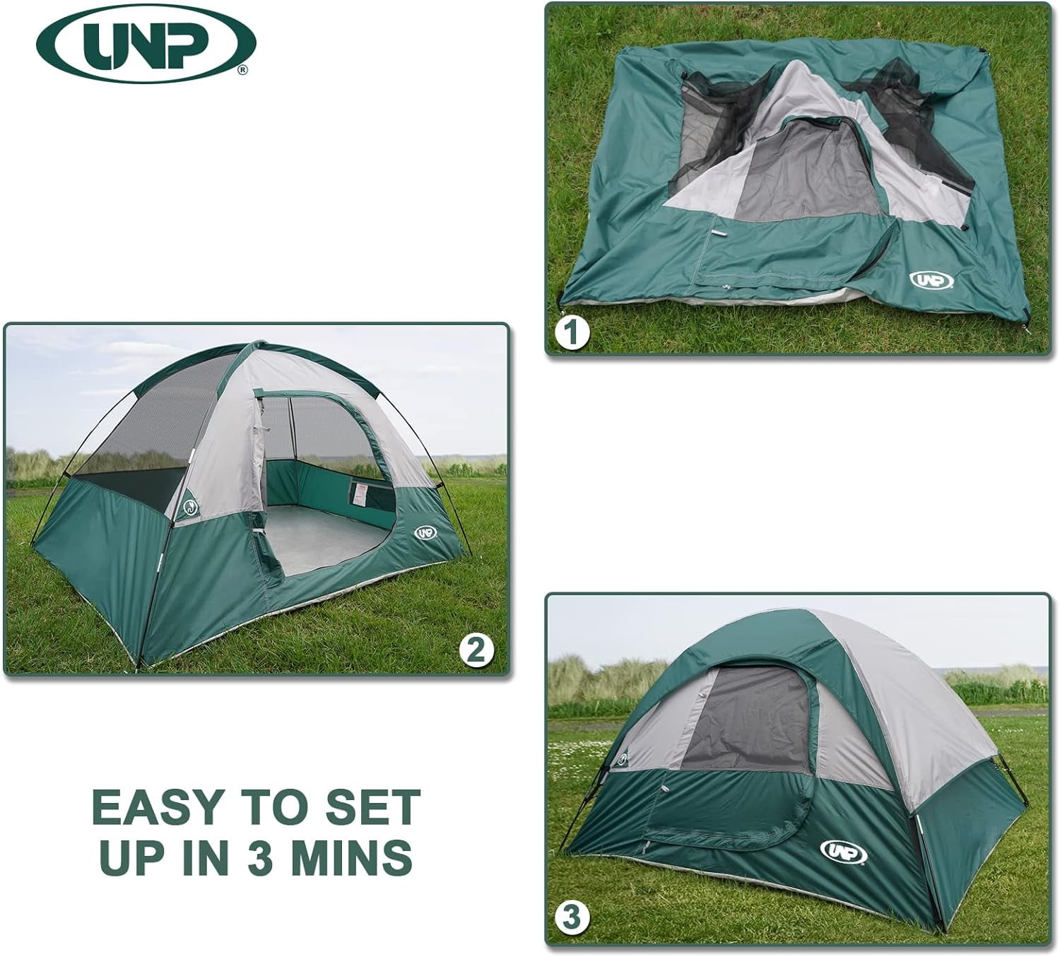 UNP Camping Tent 4 Person, Waterproof Windproof Tent with Rainfly Easy Set up-Portable Dome Tents for Camping