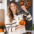 thumbnail image 6 of Halloween Ghost Door Wreath Wooden Black Cat Pumpkin Hanging Sign Cute Bat Front Door Decoration for Porch Wall Entryway Indoor Outdoor Farmhouse Home and Halloween Party Decor,D, 6 of 7