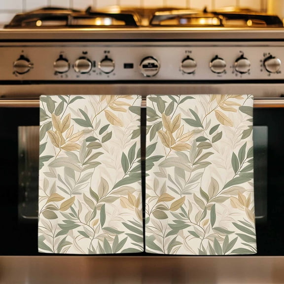 Sage Green Yellow Botanical Kitchen Towels Set of 4, Vintage Spring Summer Absorbent Dish Towels for Kitchen, Microfiber Hand Towel, Quick Drying Tea Towel for Cleaning Decorative Dishcloths