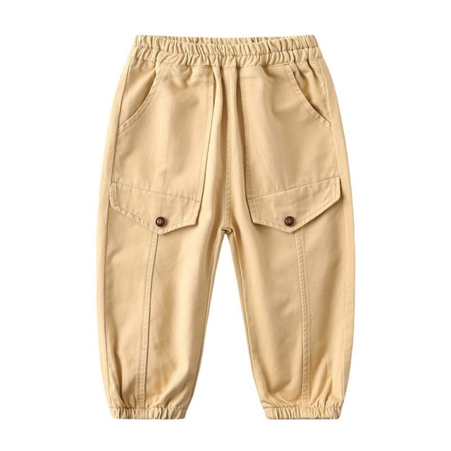 WEIYLL Boys' Pants Comfortable School Basic Solid Color Workwear Style Long Children Khaki Fall Activewear size 7-8 Years