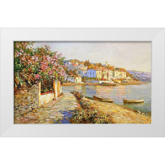 Obuchovsky, Yury 32x21 White Modern Wood Framed Museum Art Print Titled - Blooming Oleander Tree on Kadakes