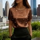 thumbnail image 1 of TaTaai Women's Summer Solid Round Neck Short Sleeve Top, Pearl Embellished Casual Professional Style, Lightweight Soft for Office Daily Wear Gift, 1 of 5