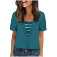 thumbnail image 2 of Short Sleeve T-Shirt for Women Faux Two-Piece Design Striped Print Patchwork V-Neck Layered Look Relaxed Fit Soft Breathable Casual Summer Tee Shirt, 2 of 5