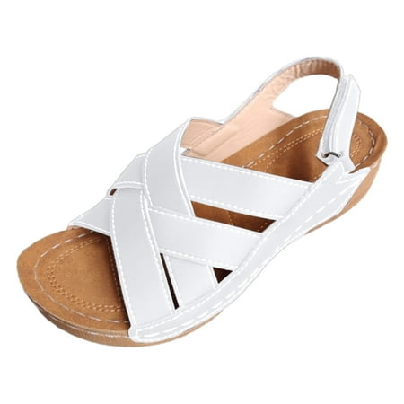 

Sandals Women Dressy Summer Retro Slope Heel Sandals Thick Bottom Buckle Strap Fish Mouth Sandals Solid Colour Large Size Sandals