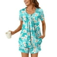 thumbnail image 2 of ClodeEU Womens Fashion Printed Pajama Sets ,Henley Neck Short Sleeve Short 2 Piece Summer Sleepwear Mint Green 02,Womens Plus XXXL, 2 of 7