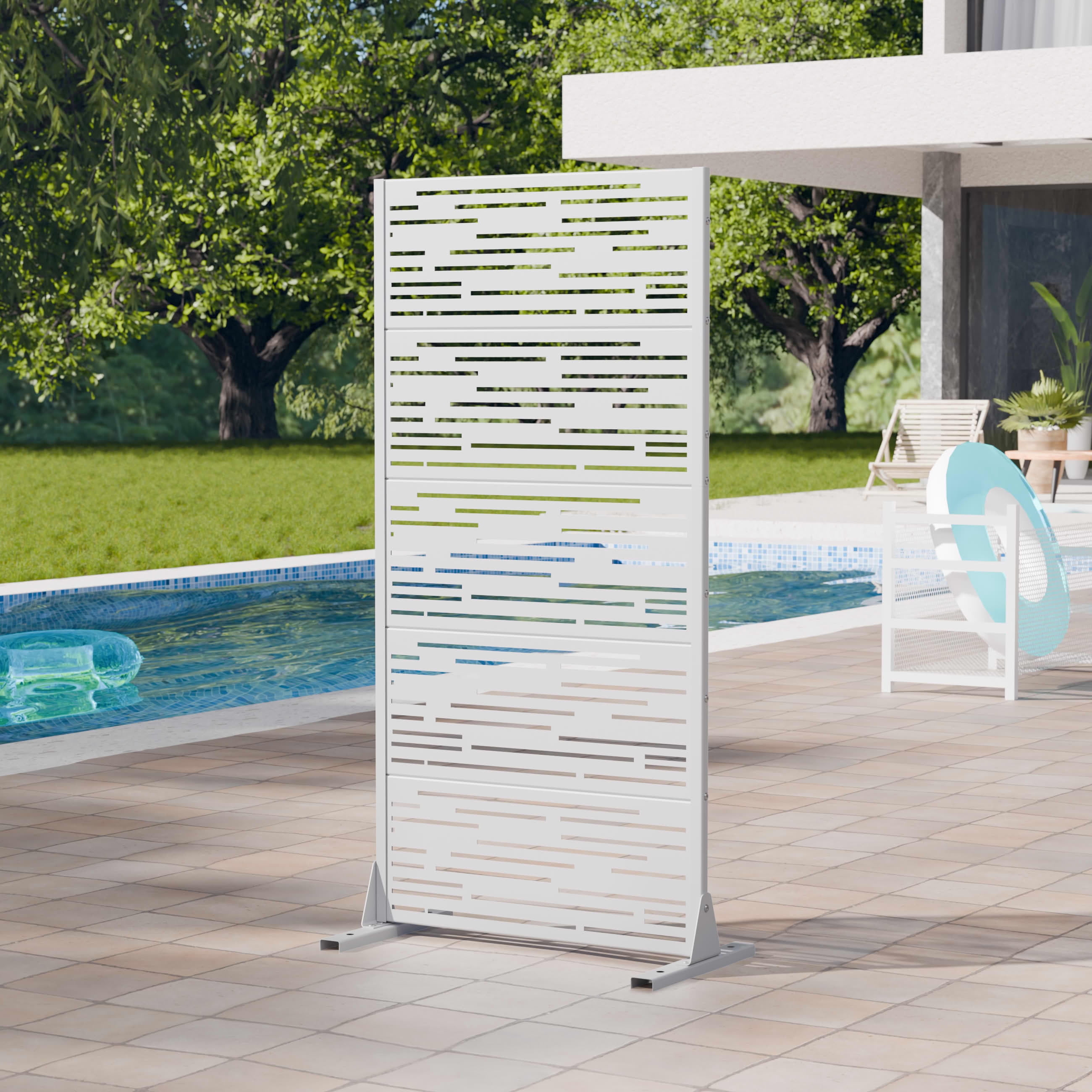 MAYEERTY 2-Piece Outdoor Metal Privacy Screen 5ft White, 5-Panel Light & Shadow Pattern, Rust-Resistant for Garden