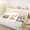 thumbnail image 3 of Feelyou Cartoon Fox Bear Bed Sheets, Cartoon Dreamy Rainbow King Sheets, Pink Butterfly Flower Sheet Set, Super Cozy Room Decor, 4 Pieces, 3 of 7