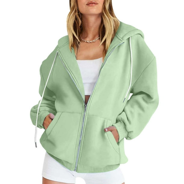 Puntoco Blusa de manga larga con capucha y cremallera de color informal para mujer Puntoco Puntoco-1