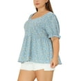 thumbnail image 4 of Unique Bargains Women's Plus Size Floral Peplum Tops Short Sleeve Cute Blouses 1X Blue, 4 of 6