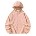 thumbnail image 4 of Arlun Solid Color Lightweight Jackets for Women Casual Outdoor Thin Breathable Loose Hooded for Couples Sun Protection Coats Full Zipper Long Sleeve Fall Outwear Pink L, 4 of 4