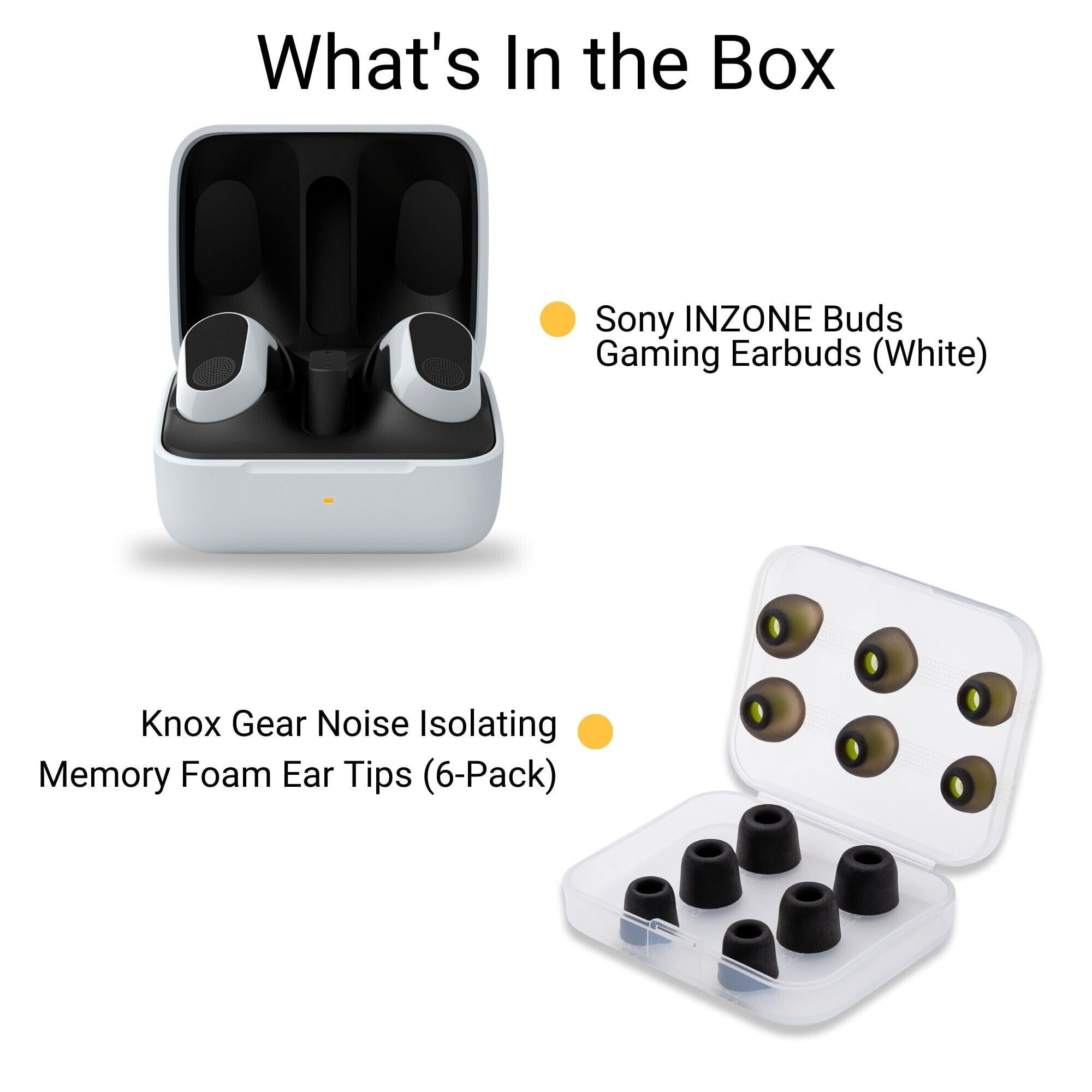 Sony WFG700NW INZONE Buds Truly Wireless Noise Canceling Gaming Earbuds (White) Bundle with Noise Isolating Memory Foam Tips and Silicone Earbuds (3-Pairs Each) (2 Items)