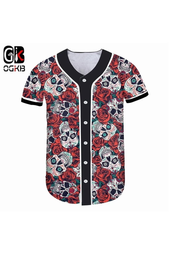 OGKB Summer 3D Flower Skull Cool Print Baseball Jersey Woman Rose s Shirts Outdoor Sports