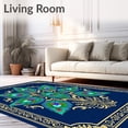 thumbnail image 2 of ODIKA 5'x7' Machine Washable Non-Slip Area Rug, Vintage Peacock Feather Medallion Tapestry with Ornate Flourish Details High Traffic Rug with Pad, Blue, 477869, 2 of 8