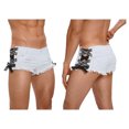 thumbnail image 5 of TiaoBug Men's Frayed Edge Sides Lace Up Mini Jean Shorts Low Waist Ripped Denim Hot Pants for Party Clubwear White M, 5 of 7