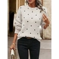 thumbnail image 4 of Women'S Polka Dots Sweaters Long Sleeve Round Neck Knitted Pullover Tops White XL, 4 of 9