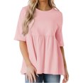 thumbnail image 5 of Solid Color Short Sleeve Women High Waist Casual Blouse Babydoll Tops, 5 of 6