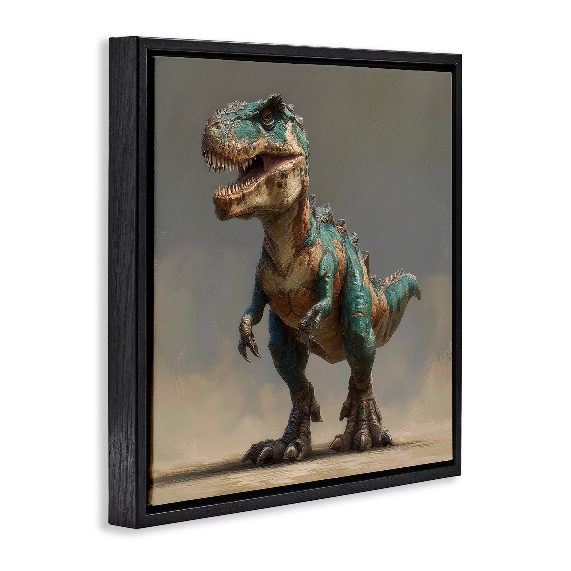 Stupell Industries Turquoise T-Rex Study Black Framed Floater Canvas Wall Art, design by Wumples