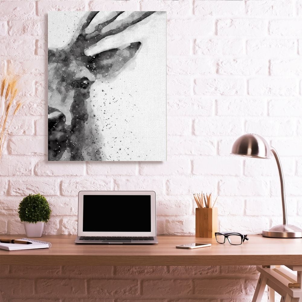 Stupell Industries Buck Reindeer Antlers Wild Forest Animal Black White Canvas Wall Art Design by Brandon Wong, 36" x 48"