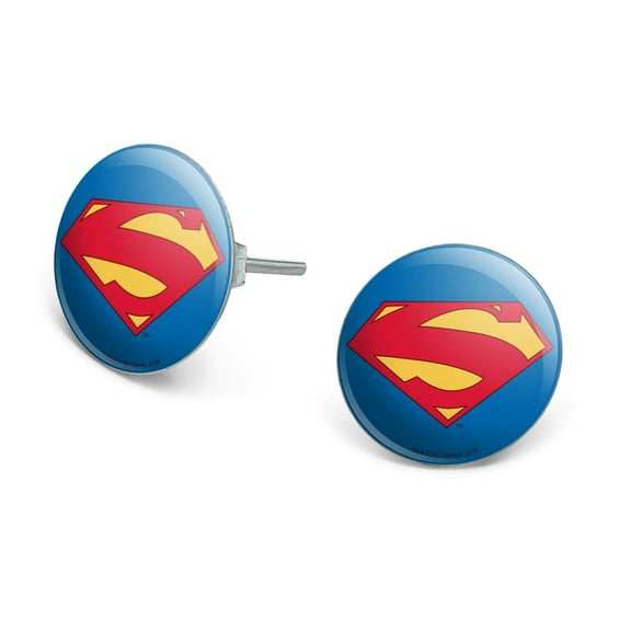 Superman New 52 Shield Logo Novelty Silver Plated Stud Earrings