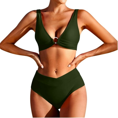 Socisucc Wireless Strapless Bra Swimsuits For Women 2 Piece Hawaiian Tropical Print Swim Cami Bra And Ruffles Bathing Sets Beachwear