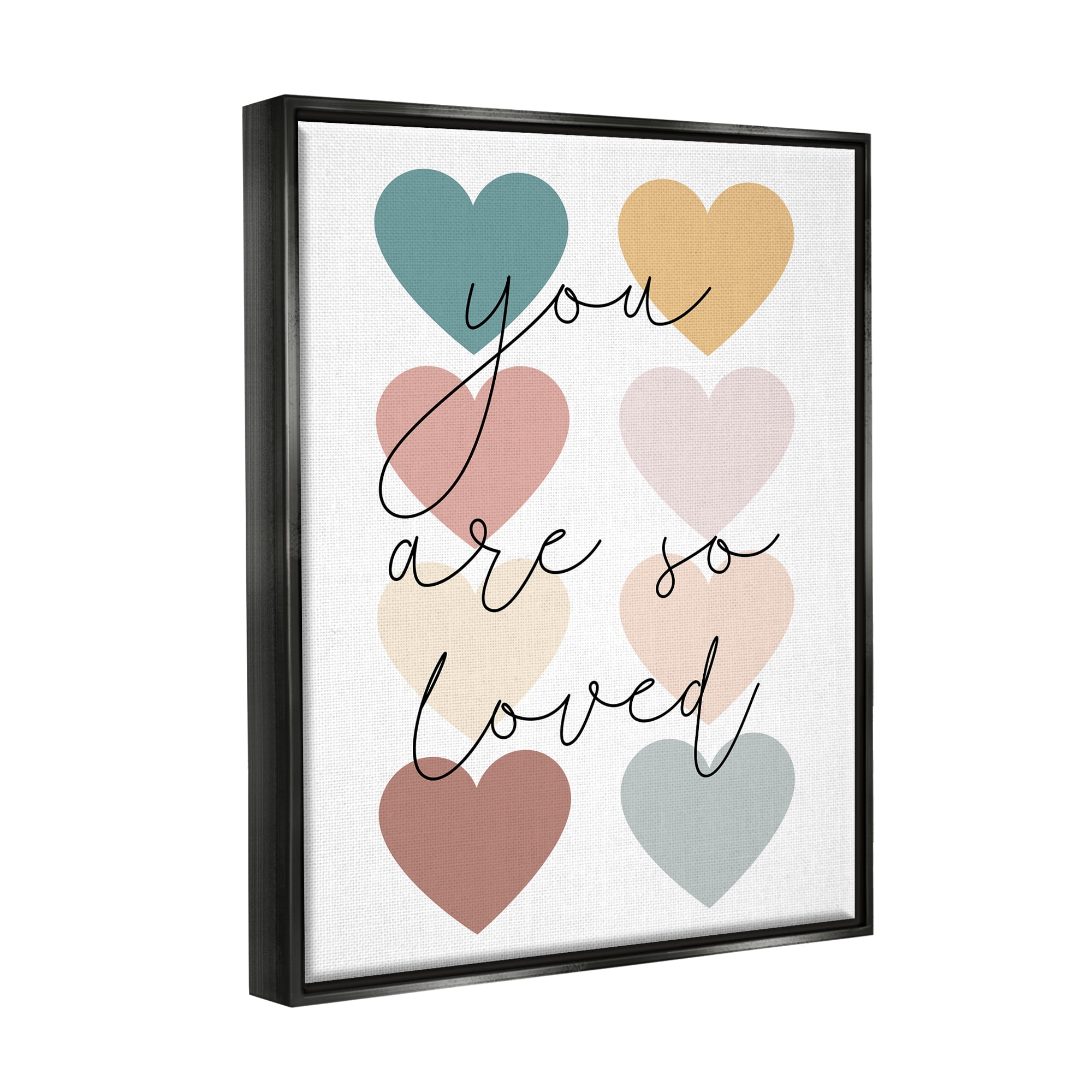 Stupell Industries You Are Loved Hearts Abstract Painting Black Floater Framed Canvas Art Print Wall Art, 17 x 21
