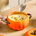 thumbnail image 5 of Zawou 800ml Ceramic Pumpkin Bowl with Lid – Cute Mini Dutch Oven Style Tableware for Oatmeal, Snacks, or Holiday Desserts, 5 of 7