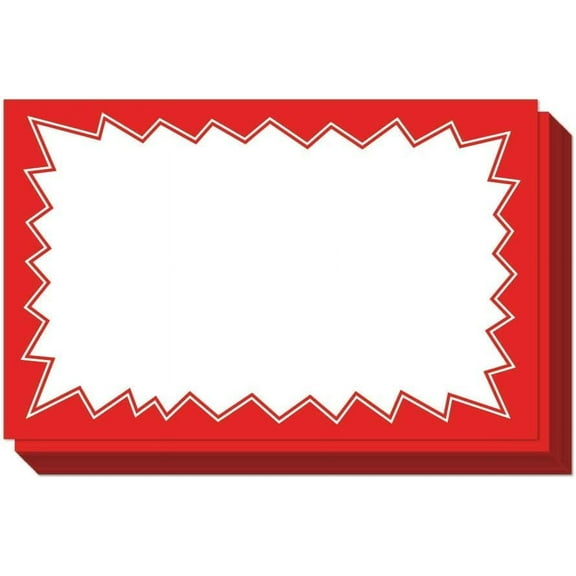 Sale Signs for Retail Stores 50pcs, 3.5" x 5.5" | Red Starburst Paper Card Price Tags for Yard Sale, Garage Sale