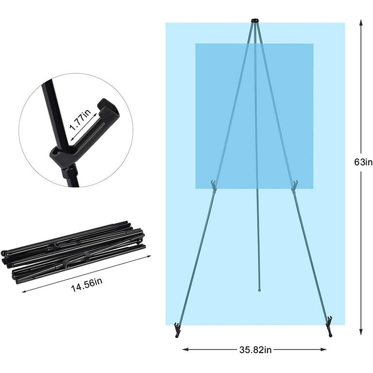 Ground Easel Stand for Display,RRFTOK 63' Instant Foldable Portable for  Wedding Banner and Poster, Tabletop Display Metal Tripod with Portable Bag.