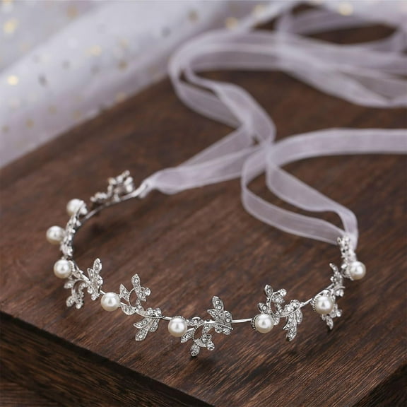 Wedding Bridal Rhinestone Headbands, Crystal Headpieces Princess Headbands, Leaf Shape Beaded Hair Vine Bride Wedding Prom Flower Girl Pearl Hair Accessories for Women and Girls