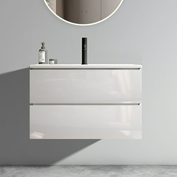 30" Wall Mount Glossy White Bathroom Vanity with Premium Ceramic Sink, Large Floating Storage Cabinet, Whisper-Quiet Hinges, Pre-Assembled for Modern Bathrooms