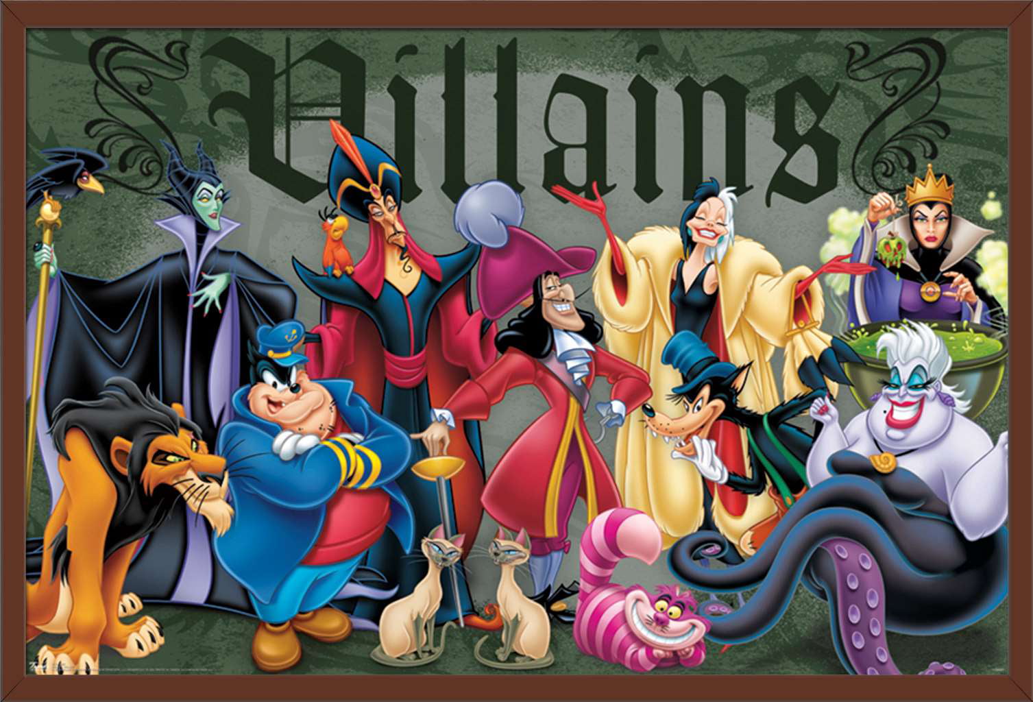 Disney Villains - Group Pose Wall Poster, 22.375" x 34", Framed