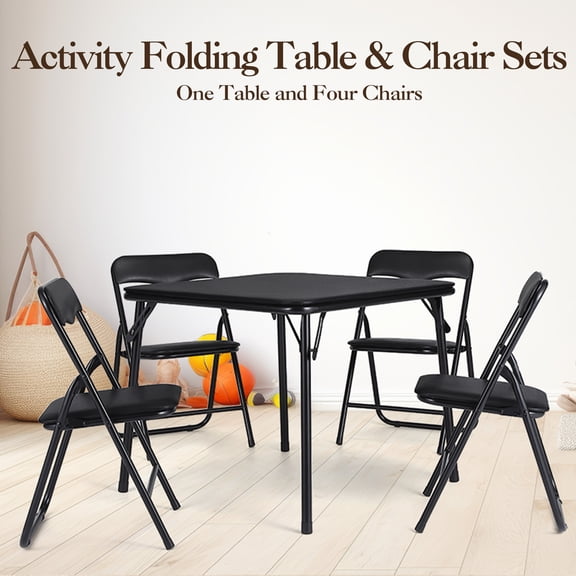 BouPower Folding Card Table Square and Chairs Set,Collapsible & Portable Table and Chair Set with Comfortable Cushion and Durable Steel Frame for Indoor/Outdoor,Picnic, 3 Piece/5 Piece