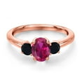 thumbnail image 3 of Gem Stone King 18K Rose Gold Plated Silver Red Created Ruby and Black Onyx Engagement Ring for Women | 1.11 Cttw | Oval 7X5MM | Gemstone July Birthstone | Size 8, 3 of 6