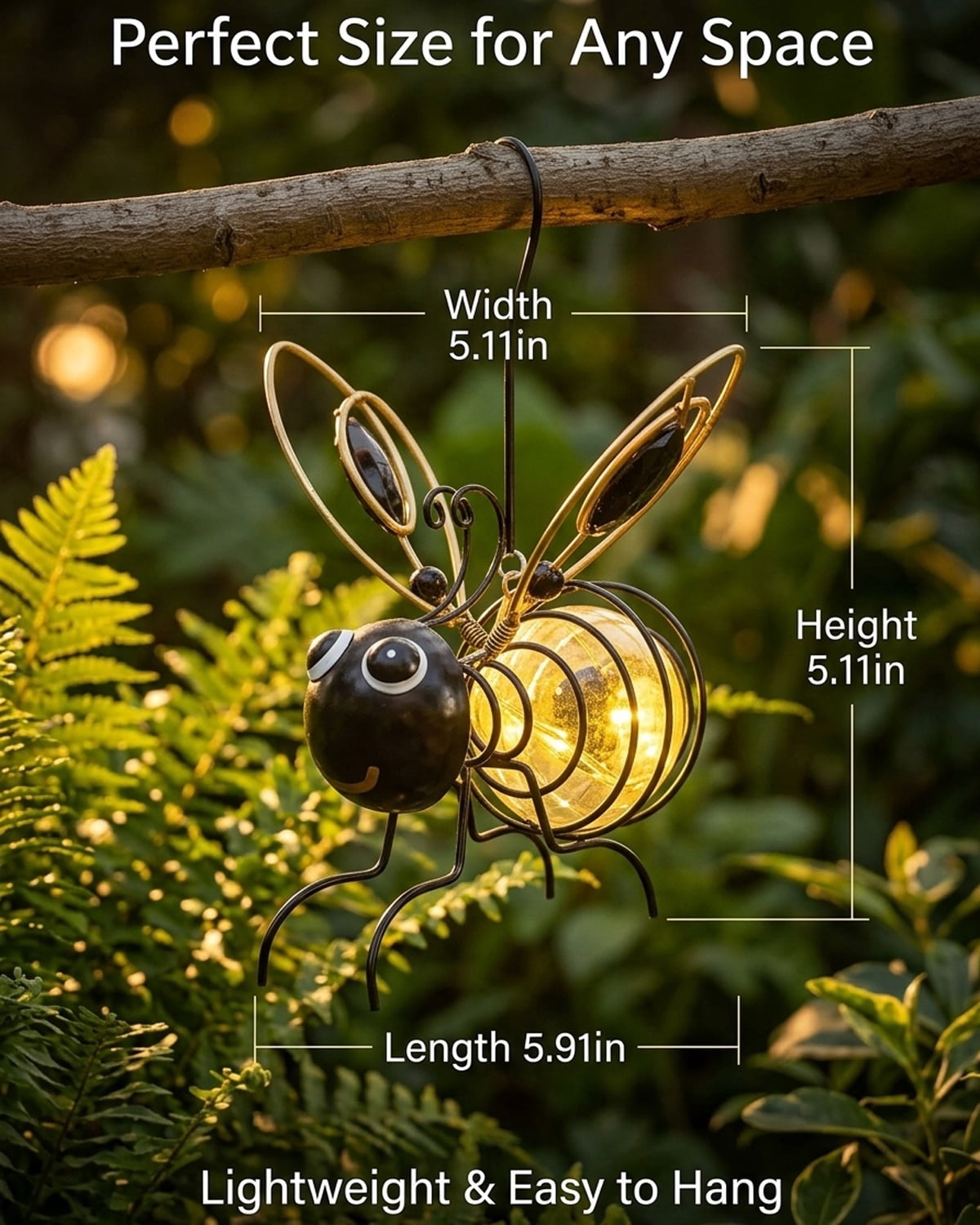 Outdoor Hanging Solar Bee Light, Waterproof Bumble Bees Solars Light, Glowing Metal Bee with Spring Figurine Lights, Cute Solar Insect, For Party Festivals Garden Decor Birthday Gifts