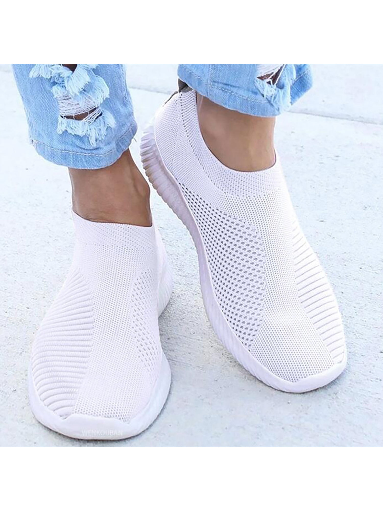SIMANLAN Slip On Sneakers Women White Fashion Shoes Wide Width Mesh ...
