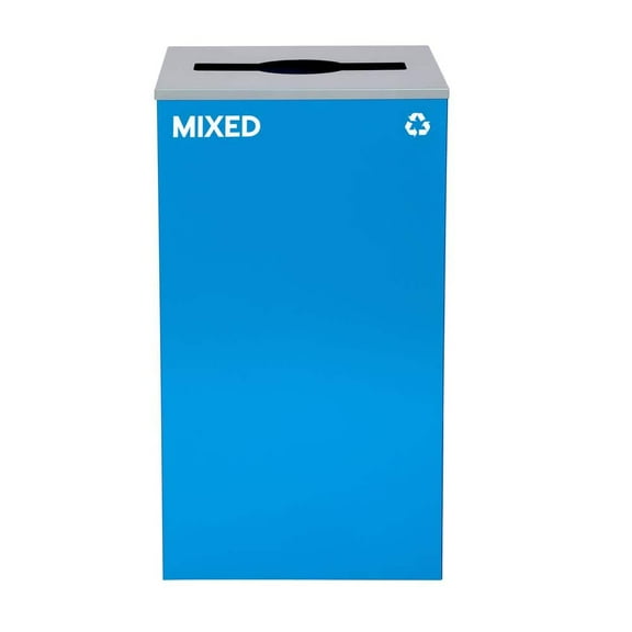 Alpine Industries 29 Gal. Blue Steel Commercial Mixed Recycling Bin Receptacle with Mixed Slot Lid